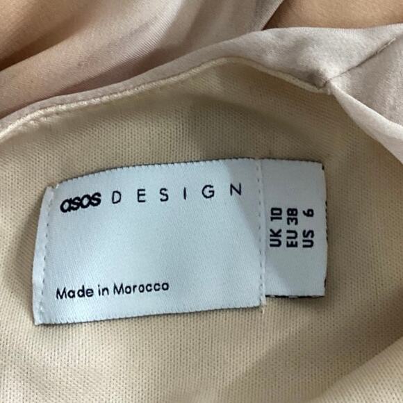 ASOS Beige Tie Dye  High Neck Chiffon Drape Sleeveless Mini Sheath Dress Size 6 - Picture 7 of 9